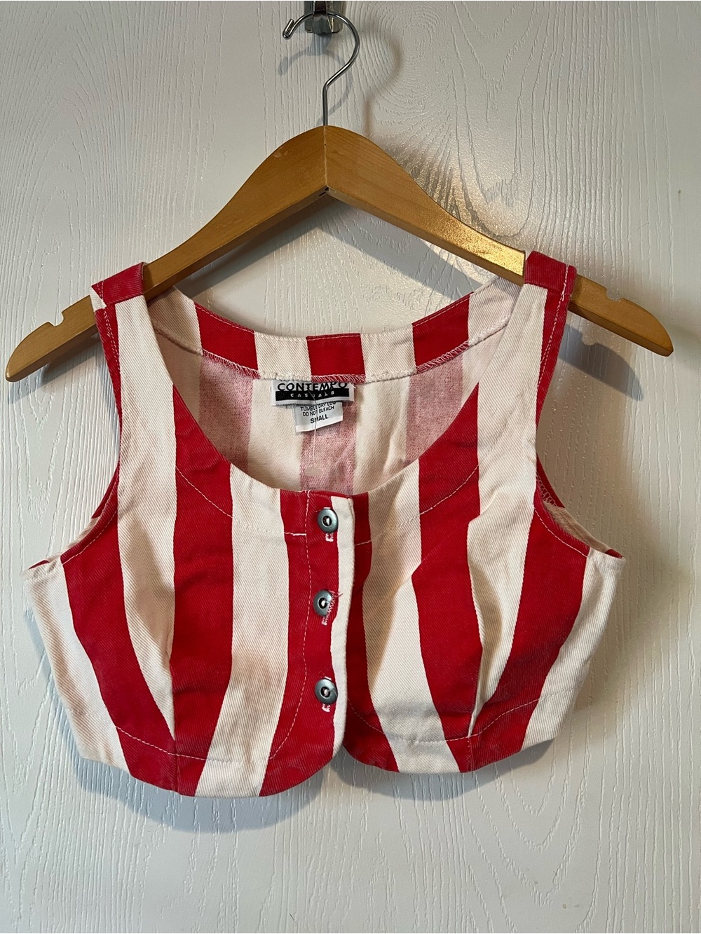 Contempo Casuals Vintage 90s Red White Stripe Button Up Crop Top Sz Small